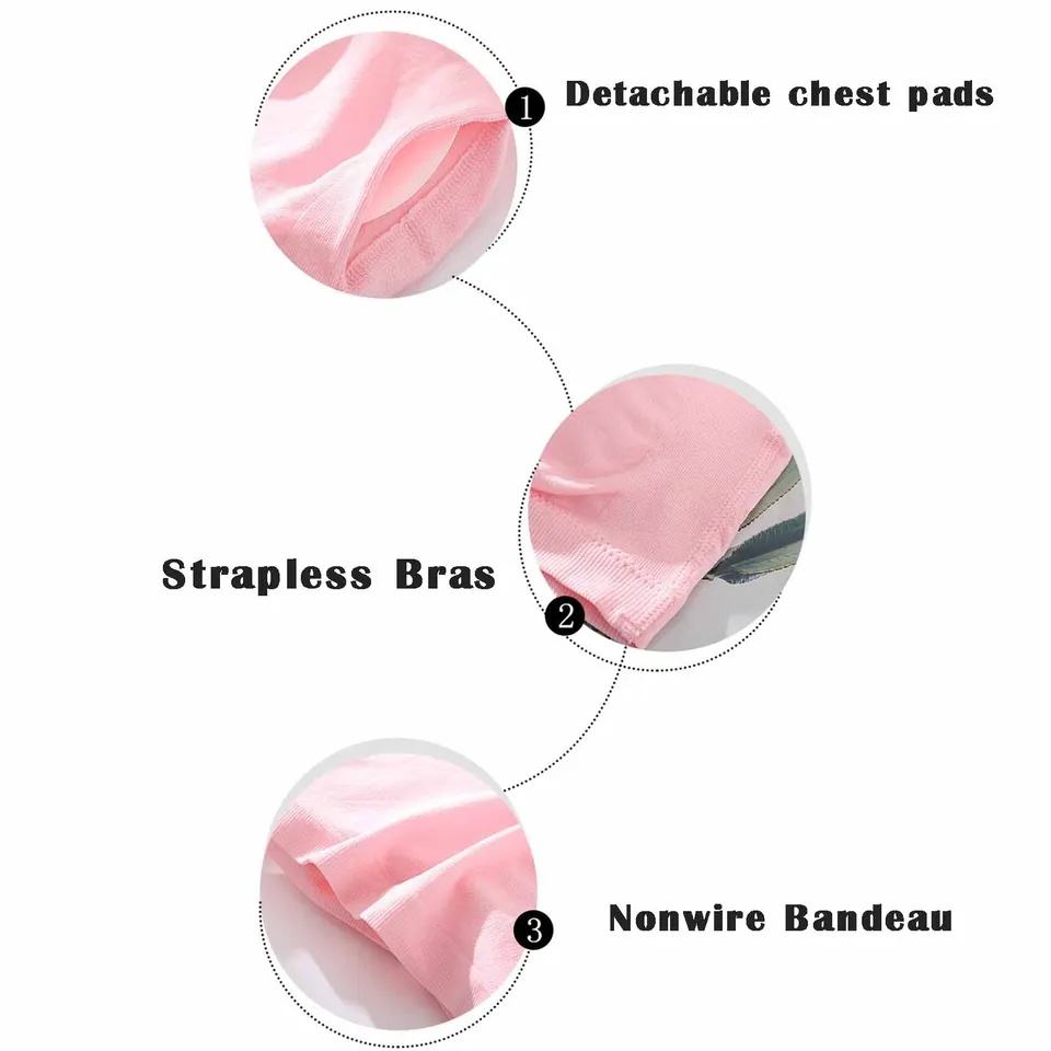 Women's Summer Breathable Tube Bralette Solid Pattern Strapless Crop Tops Sexy Bandeau Underwear-Wire Free Thin Knitted