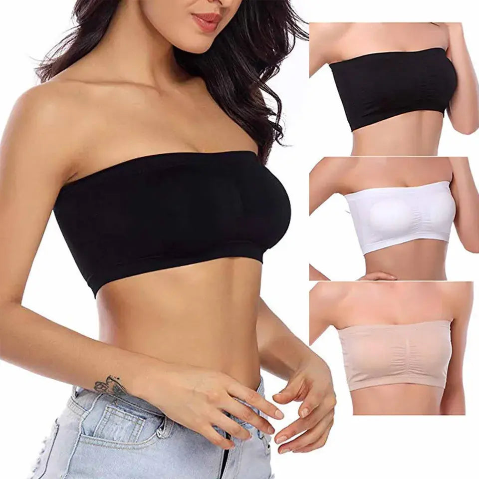 Women's Summer Breathable Tube Bralette Solid Pattern Strapless Crop Tops Sexy Bandeau Underwear-Wire Free Thin Knitted