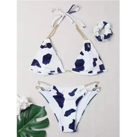 Leopard Print Swimwear Two Pieces Beachwear Young Hot Girls Sexy Bikinis 2 Piece Set Backless Split with Chain Detail Tight
