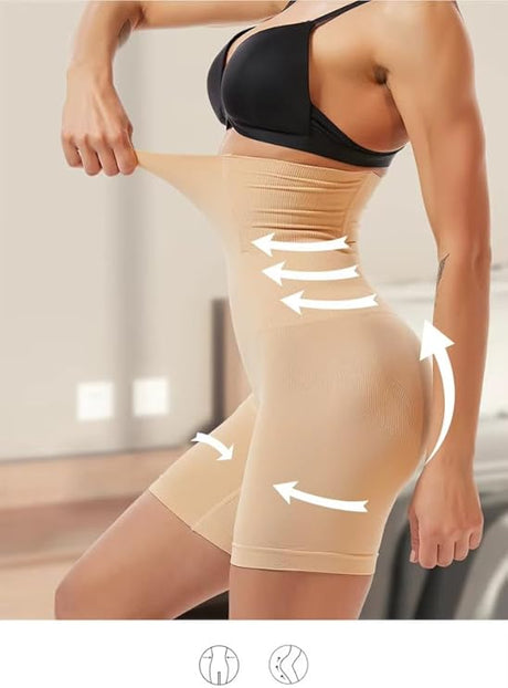 Women's High Waist Body Shaper Shorts, Tummy Control, Mid-Thigh Shapewear