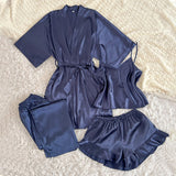 Women's 4-Piece Satin Pajama Set V-Neck Nightgown in Solid Color Sexy and Stylish Breathable