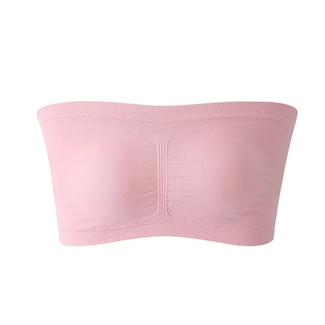 Women's Summer Breathable Tube Bralette Solid Pattern Strapless Crop Tops Sexy Bandeau Underwear-Wire Free Thin Knitted