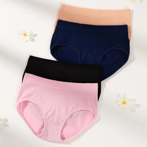 Breathable Solid Knitted Nylon Everyday Women's Hipster Underwear High-Rise Elastic Soft Panties