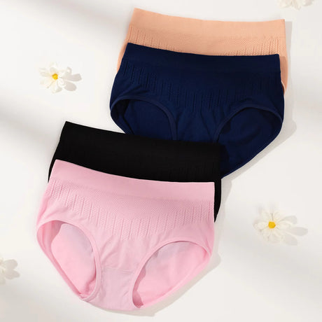 Breathable Solid Knitted Nylon Everyday Women's Hipster Underwear High-Rise Elastic Soft Panties