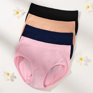 Breathable Solid Knitted Nylon Everyday Women's Hipster Underwear High-Rise Elastic Soft Panties