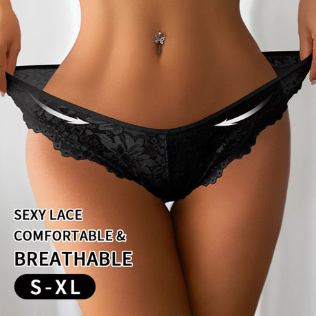 Women's Sexy Lace Thong V-Shaped Waist Head Design Briefs Custom Label Logo Breathable Seamless Underwear Panty