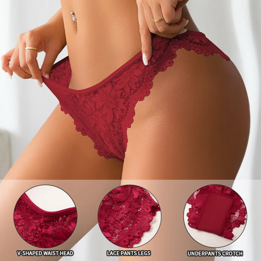 Women's Sexy Lace Thong V-Shaped Waist Head Design Briefs Custom Label Logo Breathable Seamless Underwear Panty