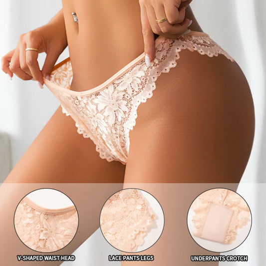Women's Sexy Lace Thong V-Shaped Waist Head Design Briefs Custom Label Logo Breathable Seamless Underwear Panty