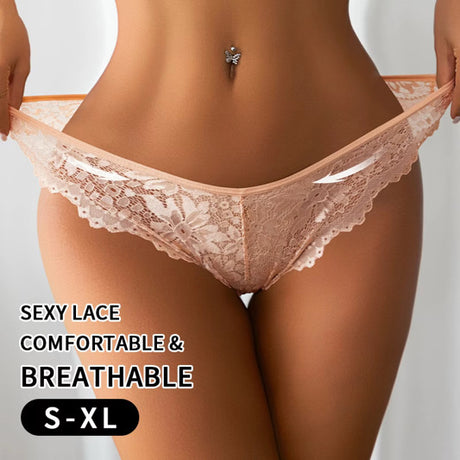 Women's Sexy Lace Thong V-Shaped Waist Head Design Briefs Custom Label Logo Breathable Seamless Underwear Panty
