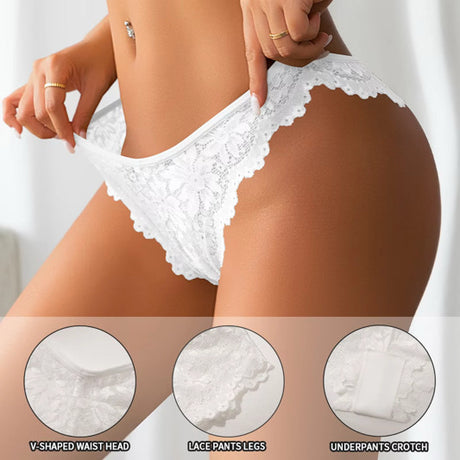 Women's Sexy Lace Thong V-Shaped Waist Head Design Briefs Custom Label Logo Breathable Seamless Underwear Panty