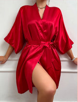 Women's 4-Piece Satin Pajama Set V-Neck Nightgown in Solid Color Sexy and Stylish Breathable