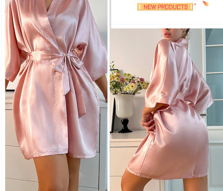 Women's 4-Piece Satin Pajama Set V-Neck Nightgown in Solid Color Sexy and Stylish Breathable